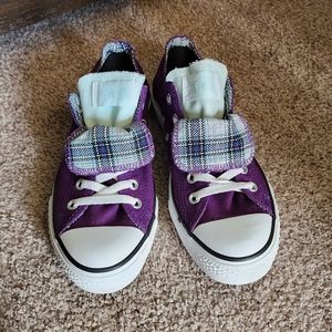 Converse double tongue, purple & light blue plaid